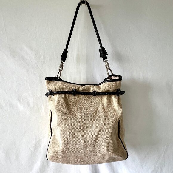 Talbots Hobo Shoulder Bag, Linen and Cotton with Leather Trim, EUC! - Picture 3 of 15